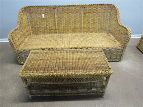 Vintage Rattan Couch and Table Set