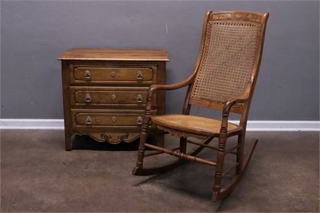 Ethan Allen Nightstand and Cane Rocking Chair