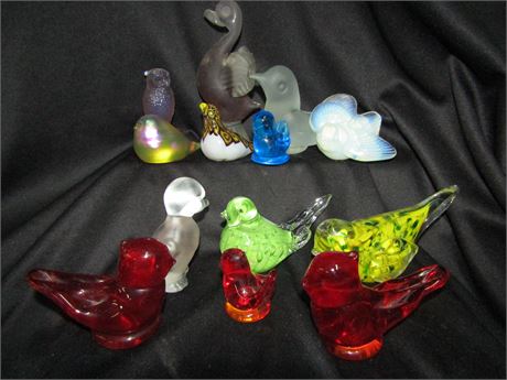 Glass Decorative Bird Collection, Multi-Colored and One Signed