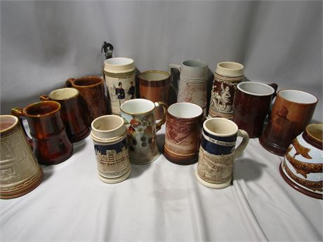 Antique & Vintage Beer Stein Collection, English, French, USA & Germany, RARE