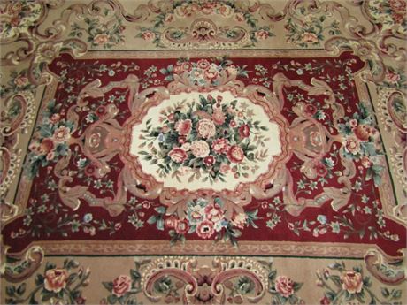 Large Area Rug, in Wine, Cream and Floral Design