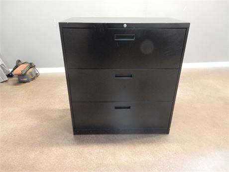 Black Lateral Three Drawer Filing Cabinet