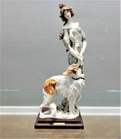Signed Giusseppe Armani Retired Porcelain Figurine Lady with Greyhound