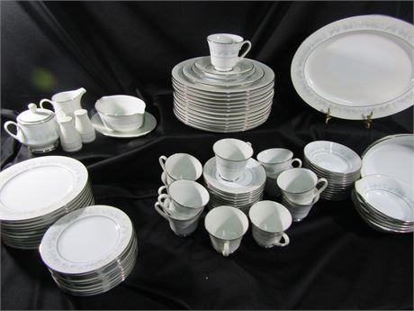 Large China Set, Noritake Marrywood, Gray Silver and White