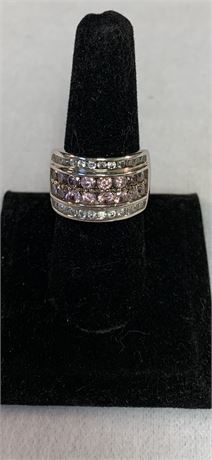 Sterling Silver Pink Turmaline and Cubic Zirconia StonesRing