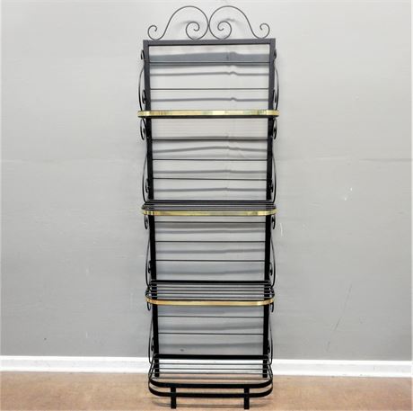 Black Wrought Iron with Gold Tone Trim Bakers Rack