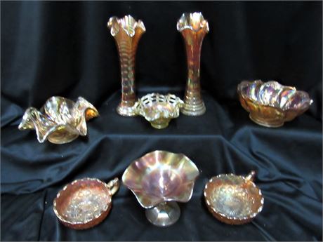 8 Piece Iridescent/Carnival Glass Lot