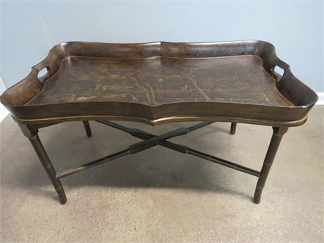 Vintage Chinoiserie Faux Bamboo Tray Top Table