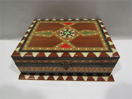 European Inlaid Jewelry Box, Mosaic Wooden Handmade Box