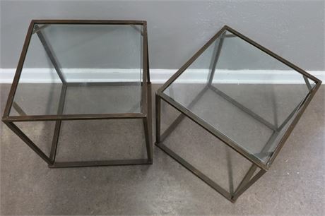 Industrial Metal Framed Box Tables with Glass Tops