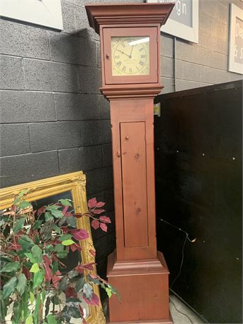 Stephen Von Hohen Bucks County Tall Case Clock Crackle Red Paint Finish