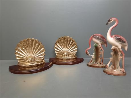 Sconce Shelves & Pink Flamingo Figurines