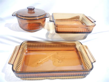 3 Piece Brown Bakeware, Anchor Hocking, and Fire King