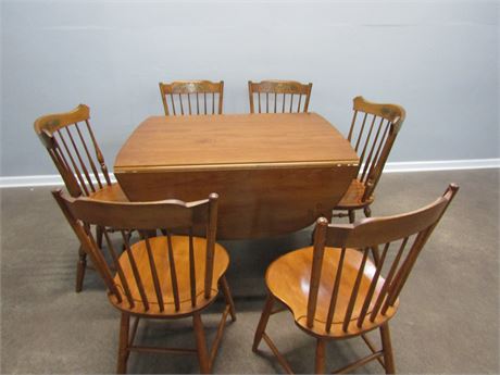 L. Hitchcock Stenciled Drop Leaf Table and six Chairs