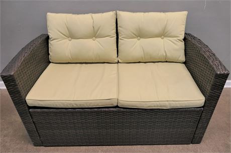 Synthetic Rattan Love Seat with Cushions