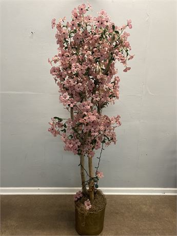 Lighted Indoor Artificial Tree with Pink Flowers