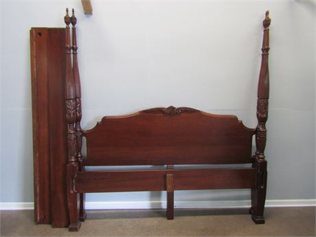 Vintage King Mahogany Wood Four Poster Bed