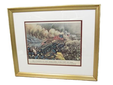 Currier & Ives Vintage The Storming of Fort Donelson Print Framed w/ Double Mat