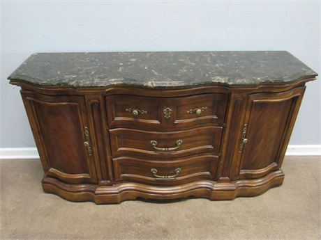 Nice Marble Top Serpentine Front Buffet on Casters