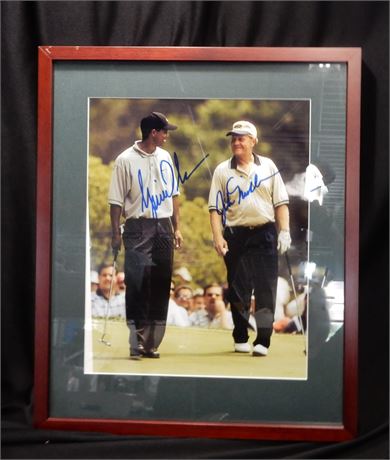 Signed Tiger Woods and Jack Nicklaus Matted and Framed Photograph