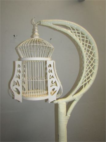Vintage Hanger White Wicker Bird Cage with Stand