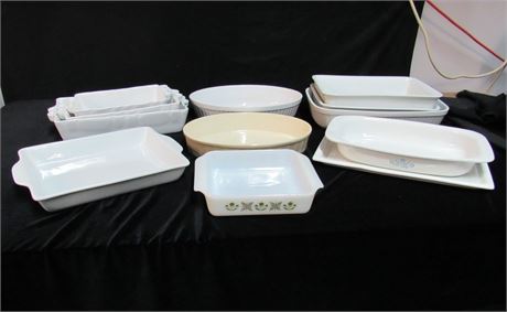 Large 12 Piece Cooking/Serving ware Lot including Blue Cornflower and Fire King