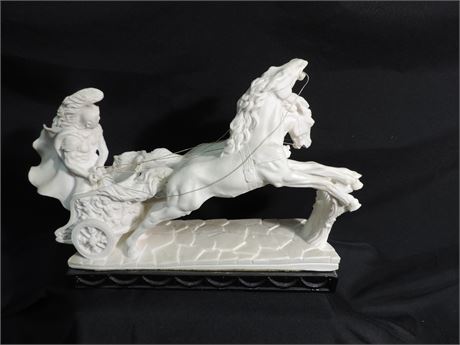 Roman Chariot & Horses Resin Sculpture with Marble Base