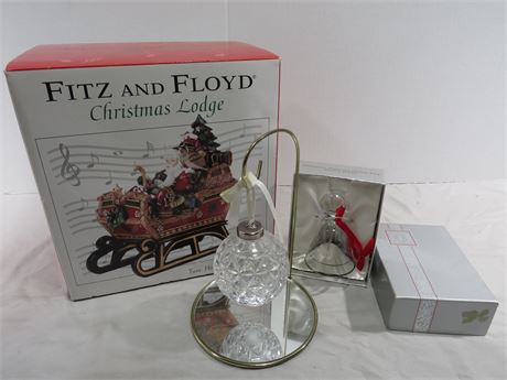 WATERFORD / LENOX Crystal Ornaments / Fitz & Floyd Musical Christmas Lodge