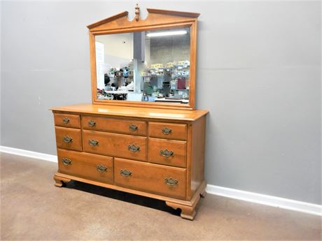 Vintage Two Piece Maple Wood Dresser with Mirror