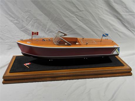 Wood Model Speed Boat with Glass Case