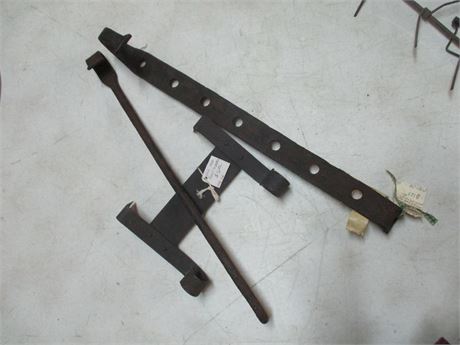 Early 2 Piece Fire Place Trammel with Holes and Black Iron Boot Scraper
