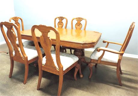 Solid Carved Wood Dining Table / Six Chairs