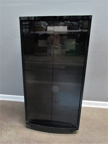 Black Lacquer Style Stereo/Entertainment Cabinet with Smoke Glass Doors