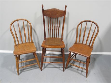 3 Misc. Vintage Spindle-back Chairs