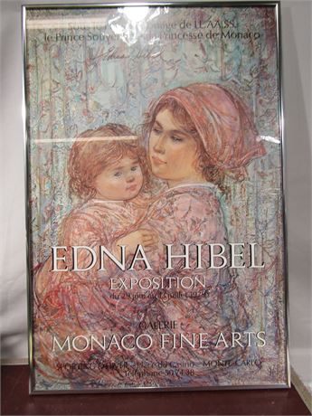 Edna HiBel Signed 1979 Exhibition Framed Poster Galerie Monaco Fine Arts