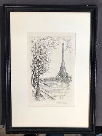 Eiffel Tower Ink drawing, Signed by the artist