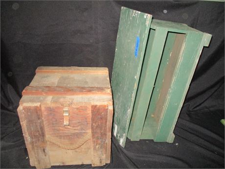 2 Piece Old Antique Farm Feed Bin, Square Heavy Duty Wooden Box with Rope Handle