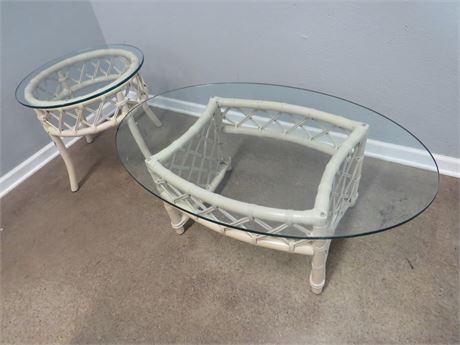Rattan Glass Top Coffee Table & End Table