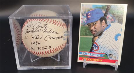 Joe Carter Signed and Inscribed PSA Authenticated MLB Baseball and Rated Rookie
