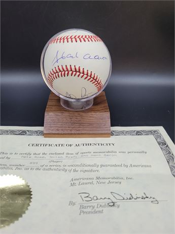 Hank Aaron, Nolan Ryan, Pete Rose Autographed MLB Baseball with COA