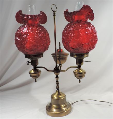 Vintage Ruby Double Buffet Table Lamp / Inside Hurriicanes Missing