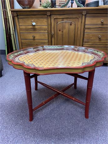 SOLID WOOD TRAY TABLE ,Decorative Red  Enamel