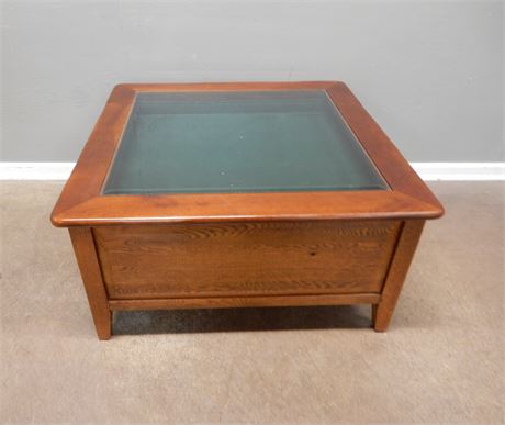 Vintage Square Wood and Glass Display Coffee Table