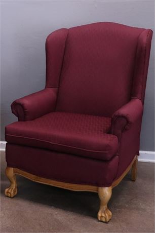 Burgundy Wing Back Chair with Claw Feet