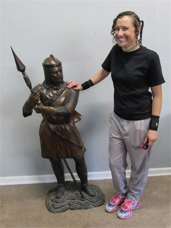 Bronze Knight Statue 4ft. 3-1/2in. Medieval Style Warrior in Coat of Armor
