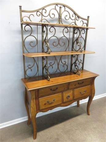 Country French Buffet Cabinet with Bakers Rack