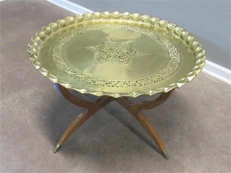 Vintage Mid Century Modern Moroccan Pierced Brass Folding Tray/Coffee Table