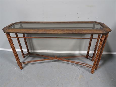Rustic Glass Top Console Table