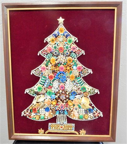 Handmade Jeweled Christmas Tree Framed