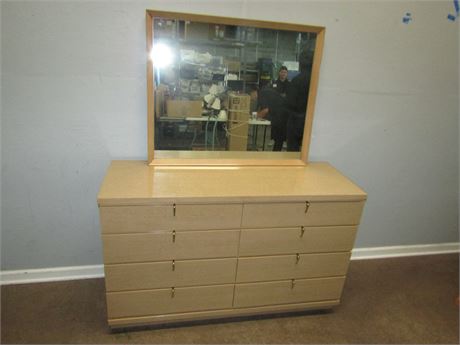 Mid Century Formica Dresser and Mirror, Pale Coloring Style